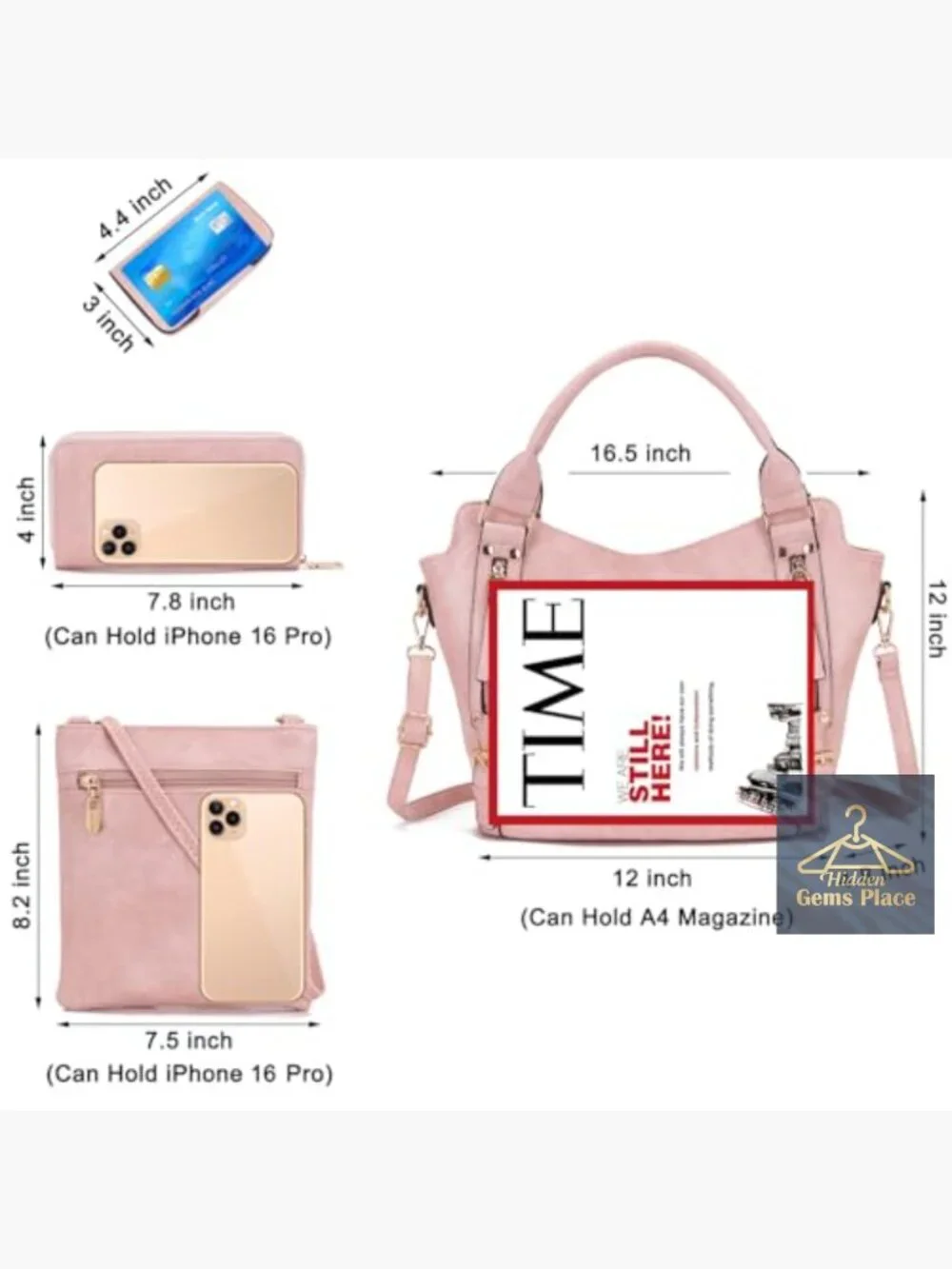 Large PU Leather Hobo Tote Shoulder Bag Crossbody Wallet Set 4pcs